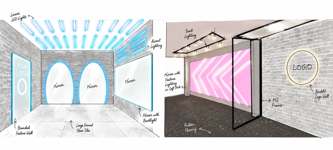 2D WORKING DRAWINGS for a gym interior