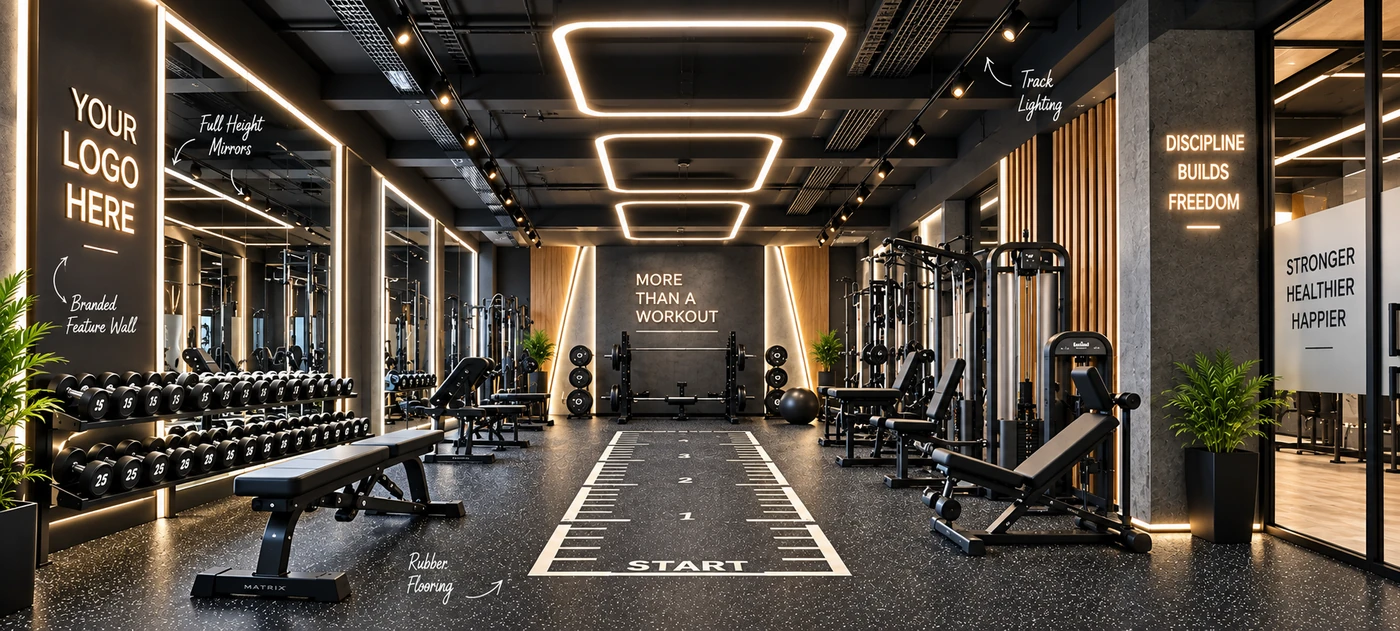 SEE THE SPACE BEFORE IT IS BUILT for a gym interior